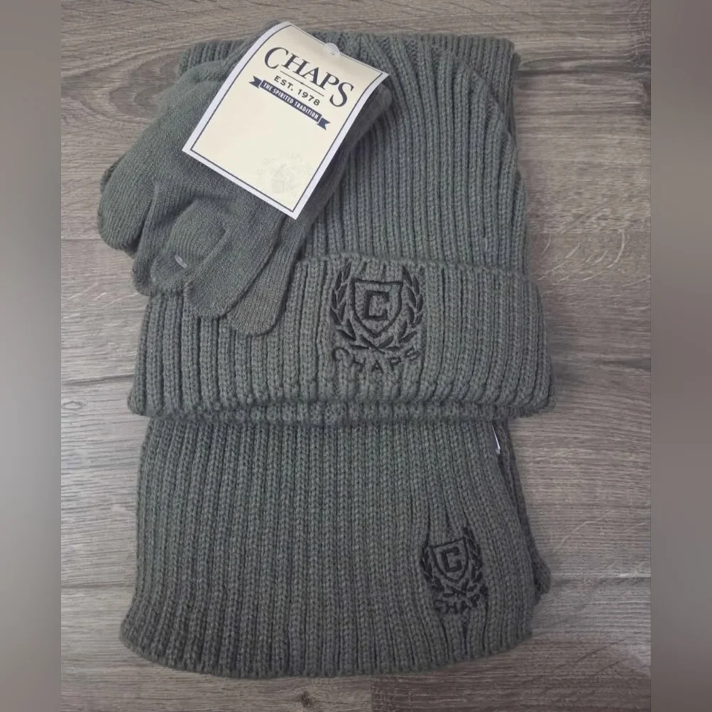 Chaps Boys Knit Beanie, Gloves and Scarf Set NWT